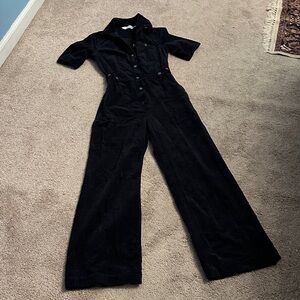 & Other Stories Black Short-Sleeve Wide-Leg Corduroy Jumpsuit